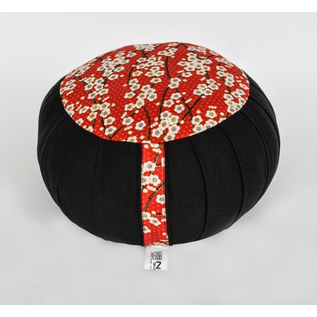 Zafu standard kapok Guirlande de fleurs, noir, tissu japonais
