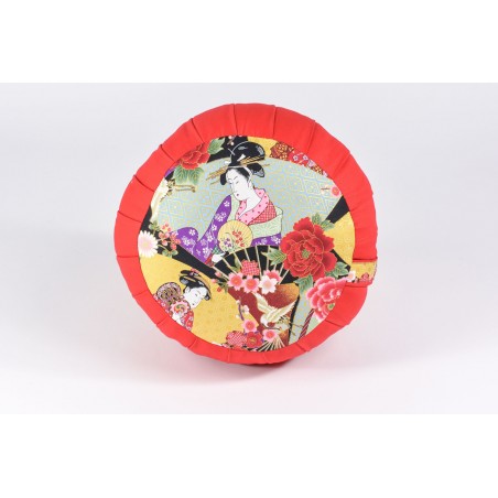 Zafu standard kapok, thème de la Geisha, rouge, tissu japonais