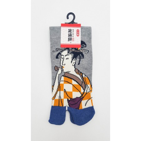 Chaussettes japonaises (tabi) Motif Femme japonaise, 34-40, gris