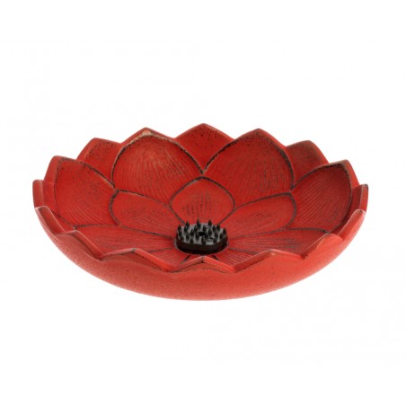 ûle encens Fleur de lotus, en fonte du Japon, rouge