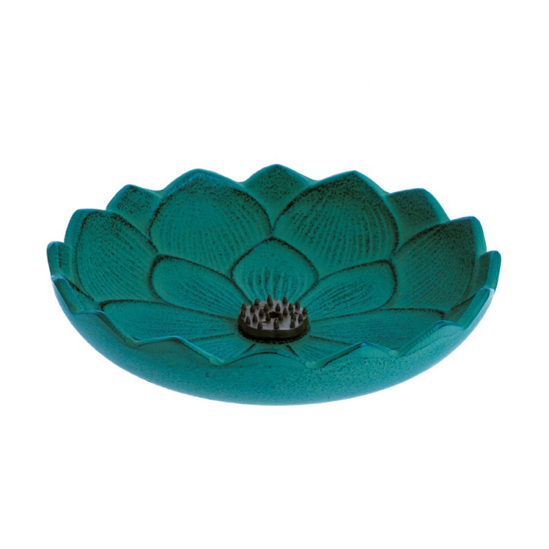 Brûle encens Fleur de lotus, en fonte du Japon, bleu turquoise