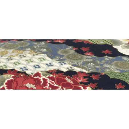 Zafu standard kapok Hanakumori bordeaux, noir, tissu japonais