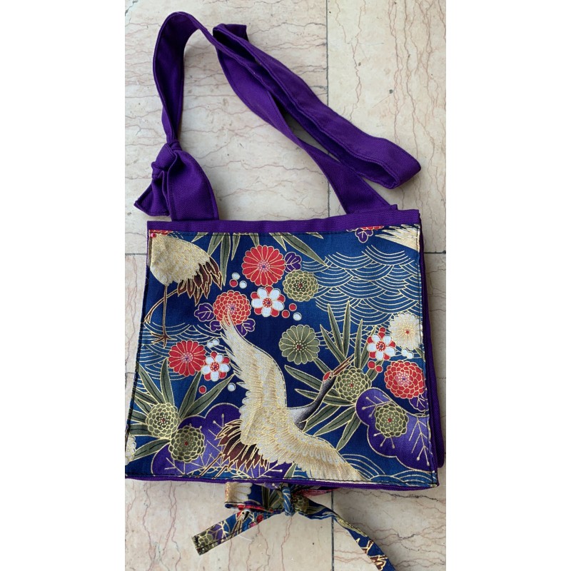 Sac pochette violet personnalisé tissu japonais Cigogne