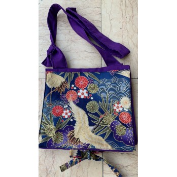 Sac pochette violet personnalisé tissu japonais Cigogne